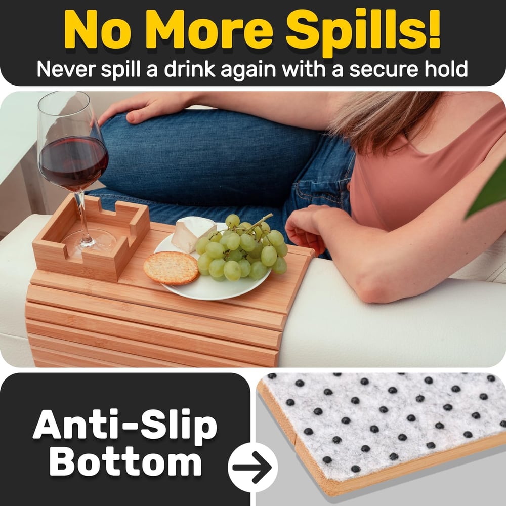 BambooEase™ | Bambus Armlehnen Tablett — Umweltfreundlicher Becher- und Snackhalter für das Sofa