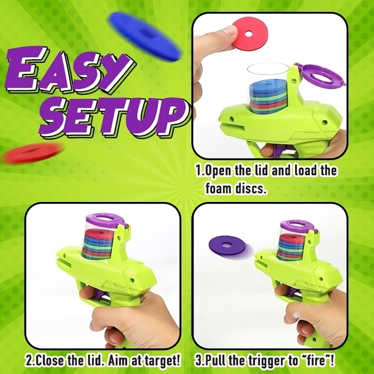 1+1 GRATIS | DiscBlaster™ | Der ultimative Flugdisc-Blaster für Kinder | Sicherer Spielspaß mit 60 bunten Flugscheiben für drinnen & draußen