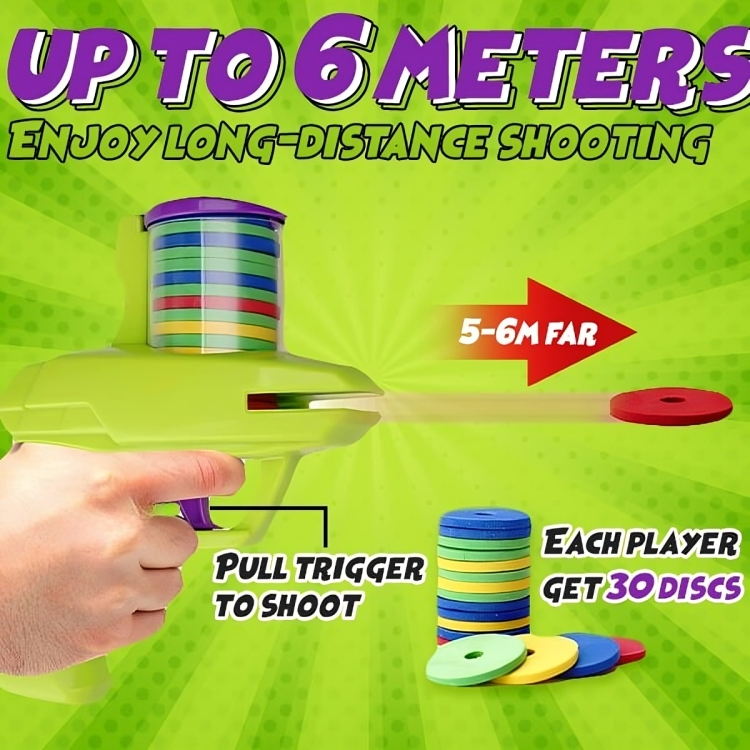 1+1 GRATIS | DiscBlaster™ | Der ultimative Flugdisc-Blaster für Kinder | Sicherer Spielspaß mit 60 bunten Flugscheiben für drinnen & draußen