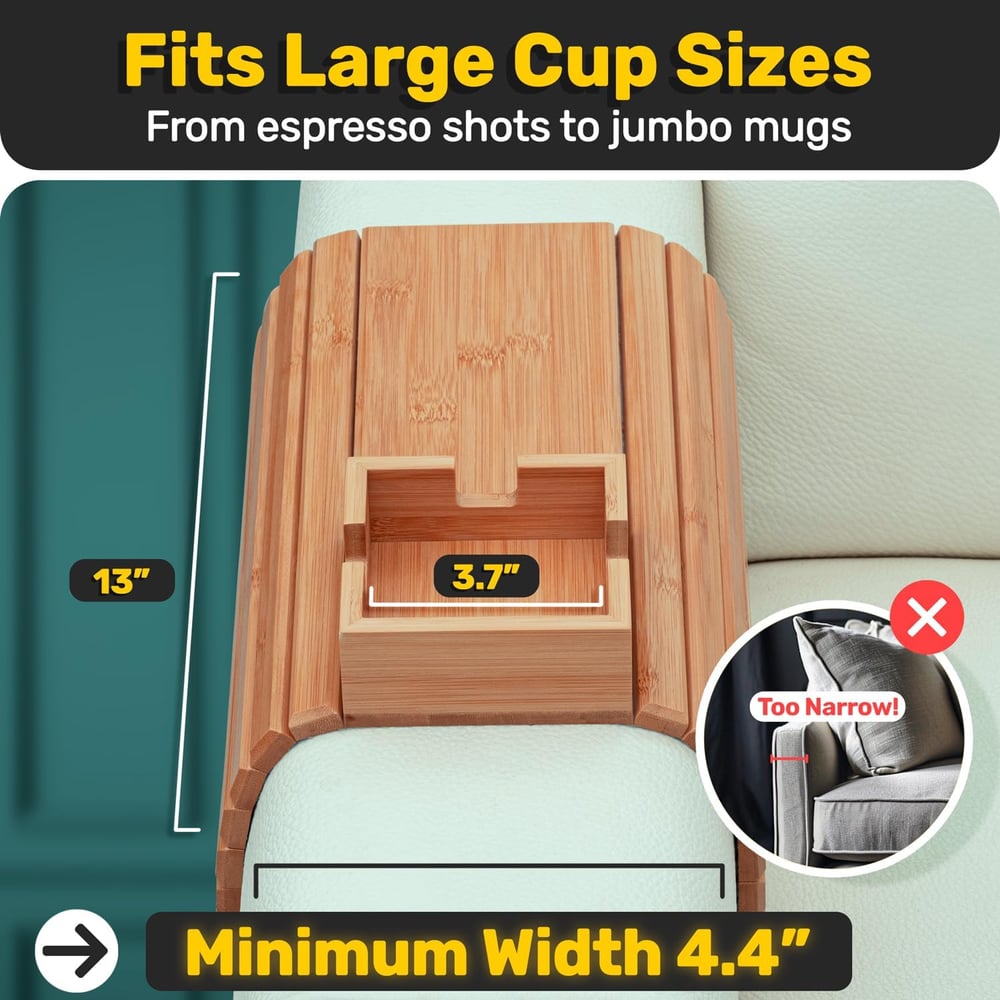 BambooEase™ | Bambus Armlehnen Tablett — Umweltfreundlicher Becher- und Snackhalter für das Sofa