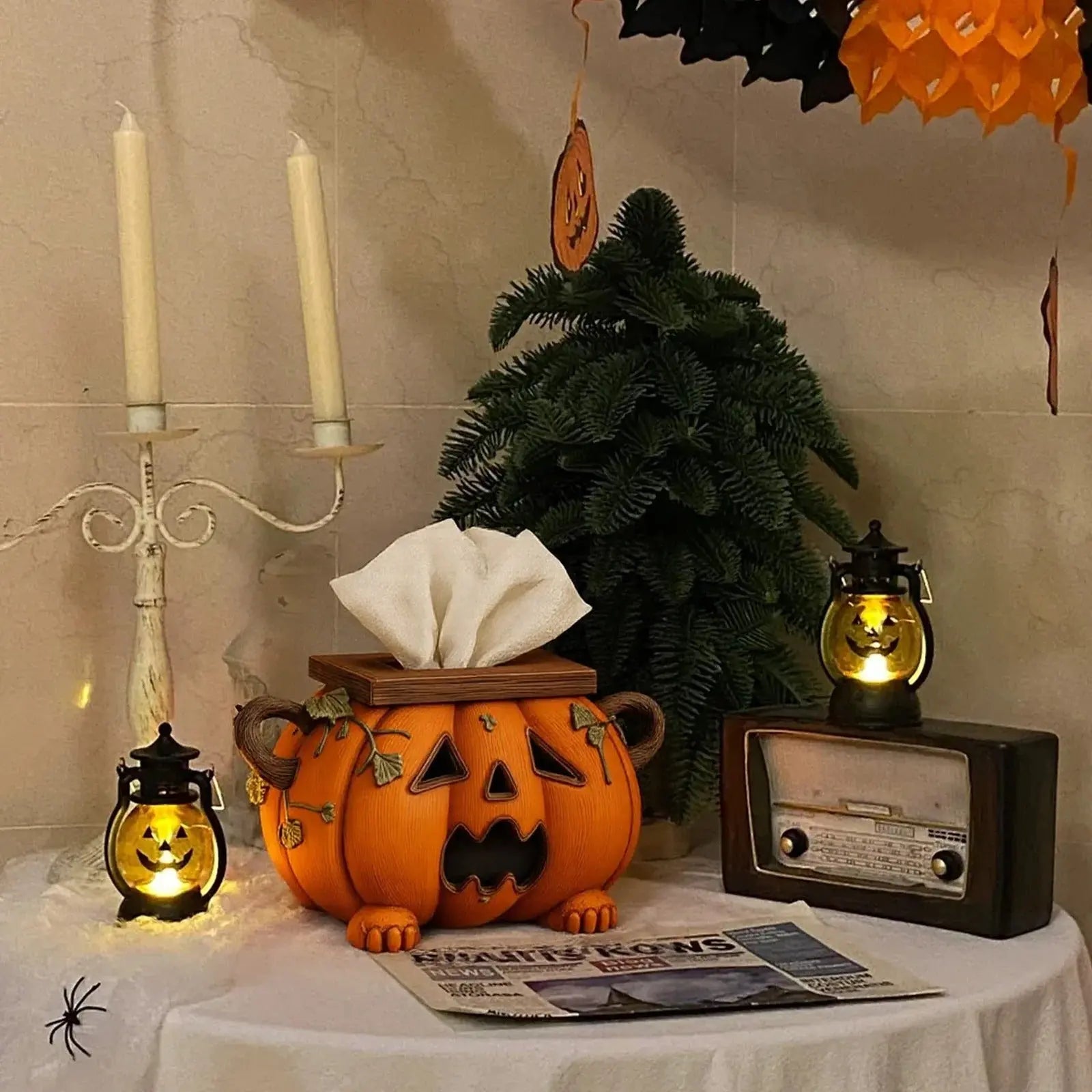 PumpkinBox™ | Gruselige Kürbis-Tissue-Box – Überraschungseffekt für Partys & Gäste