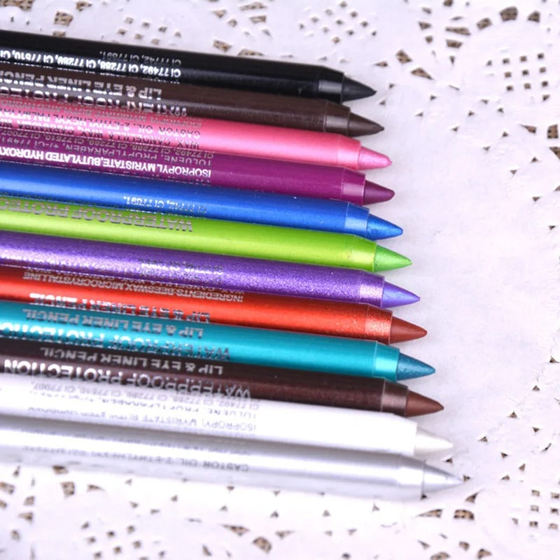 WaterproofEyeliner | Langanhaltender, wasserfester Augen- und Lippenstift, 12-teiliges Set