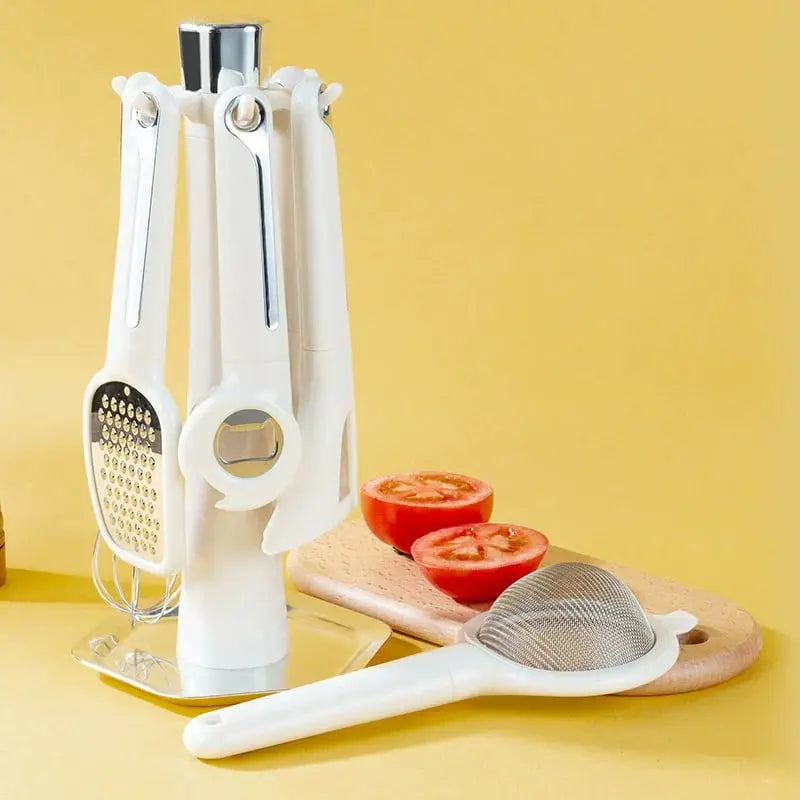 KüchenPro™ | Küchenhelfer-Set — Schäler, Reibe, Schneebesen, Öffner, Sieb & Halter