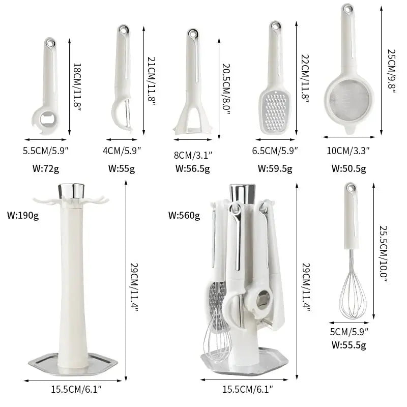 KüchenPro™ | Küchenhelfer-Set — Schäler, Reibe, Schneebesen, Öffner, Sieb & Halter