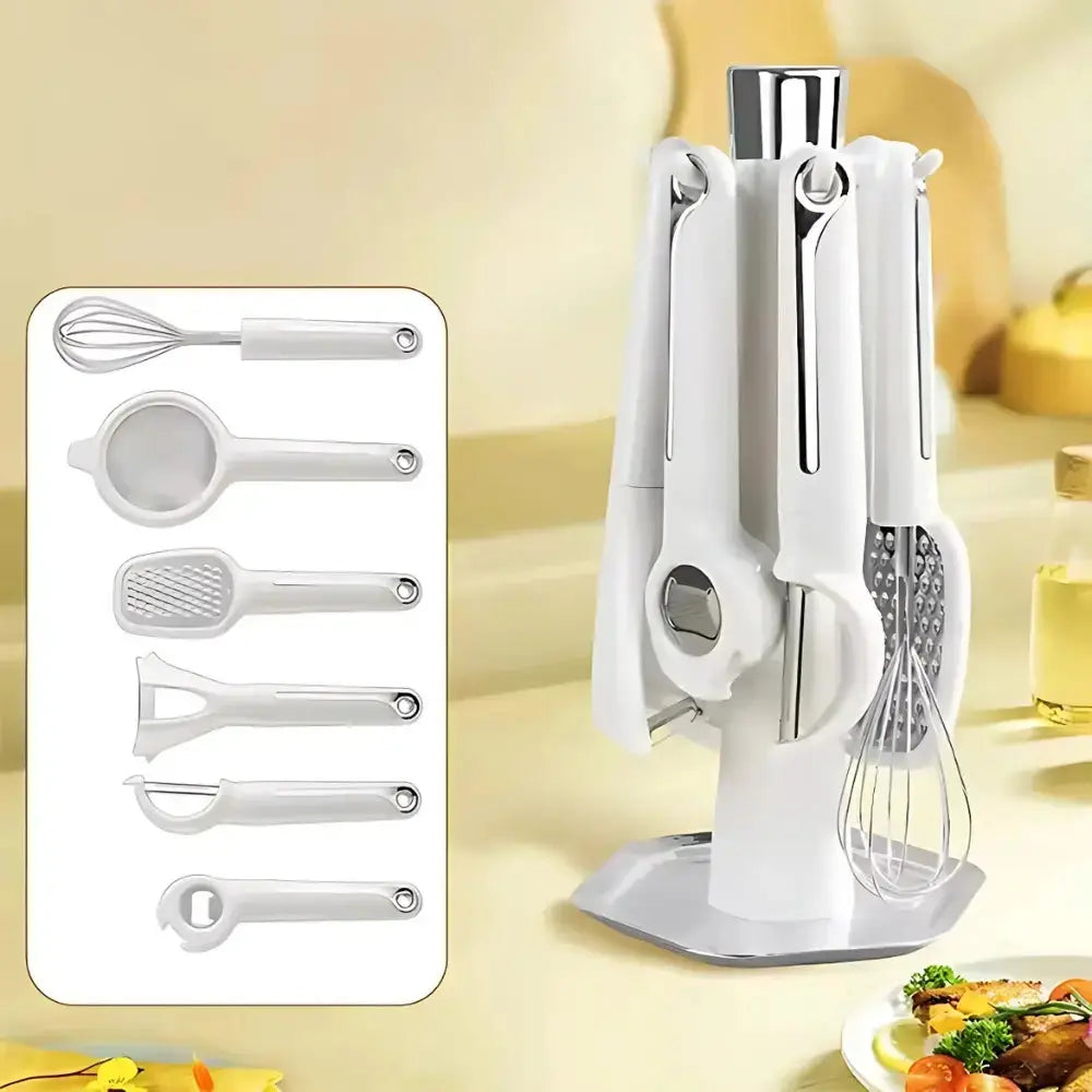 KüchenPro™ | Küchenhelfer-Set — Schäler, Reibe, Schneebesen, Öffner, Sieb & Halter