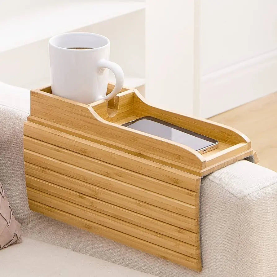 SofaMate™ | Sofa-Armablage Bambus — Getränkehalter & Ablage in einem