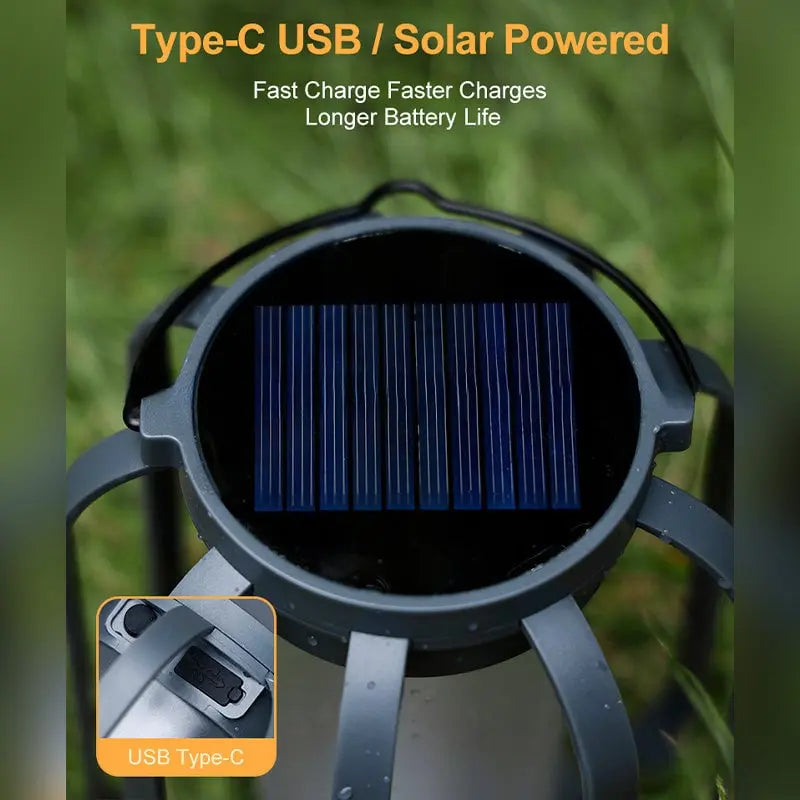 FlameGlow™ | Solar Laterne mit 4 Einstellungen – Ideal für Camping & Gartenpartys