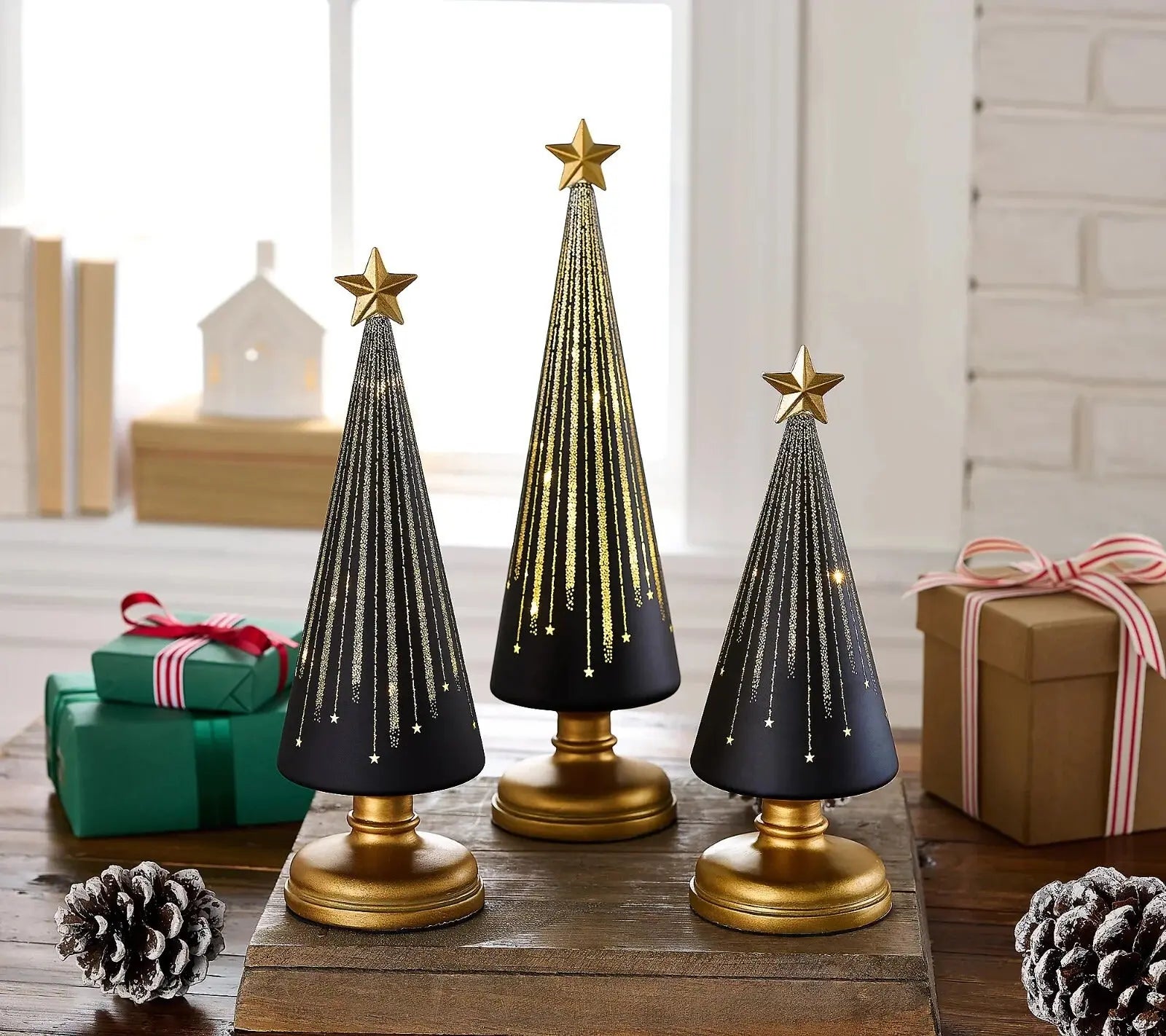 LumiTree™ | Weihnachtsbaum Dekorationsset — Sternenlicht für Tisch und Terrasse 3er-Set