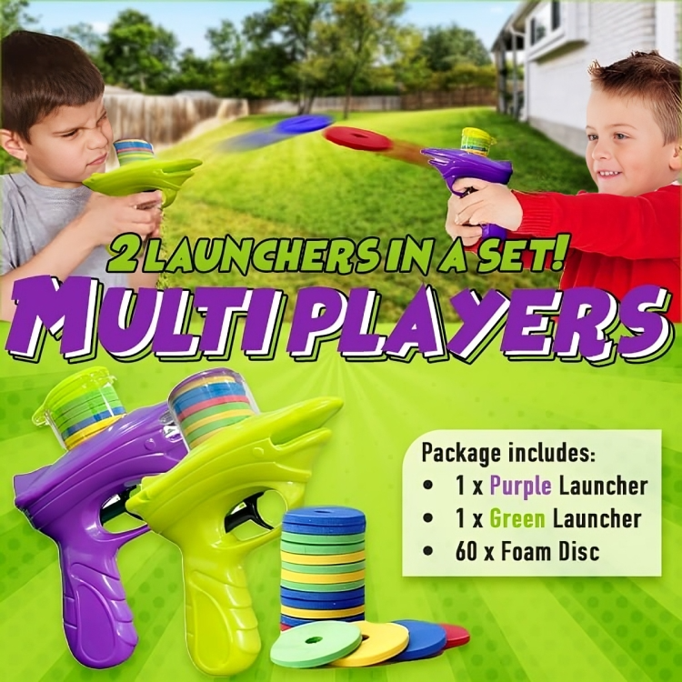 1+1 GRATIS | DiscBlaster™ | Der ultimative Flugdisc-Blaster für Kinder | Sicherer Spielspaß mit 60 bunten Flugscheiben für drinnen & draußen